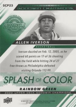 2022 Upper Deck Goodwin Champions - Splash of Color Platinum Rainbow Green #SCP23 Allen Iverson Back
