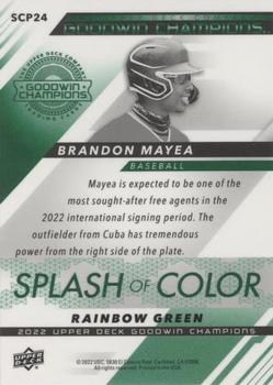 2022 Upper Deck Goodwin Champions - Splash of Color Platinum Rainbow Green #SCP24 Brandon Mayea Back