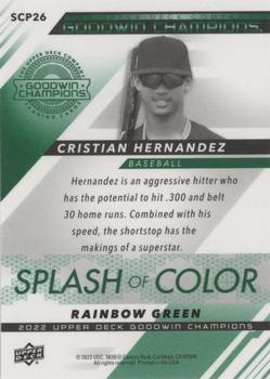 2022 Upper Deck Goodwin Champions - Splash of Color Platinum Rainbow Green #SCP26 Cristian Hernandez Back