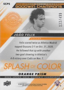 2022 Upper Deck Goodwin Champions - Splash of Color Platinum Orange Prism #SCP5 Joao Felix Back