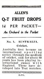 1936 Allen's Sports and Flags of Nations - Q-T Fruit Drops #1 Australia Back
