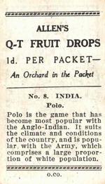 1936 Allen's Sports and Flags of Nations - Q-T Fruit Drops #8 India Back