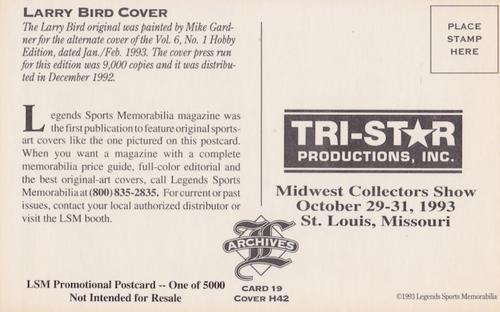 1992-93 Legends Sports Memorabilia Archives Postcards - Tri-Star Midwest Collector's Show (St. Louis, MO) #19 Larry Bird Back