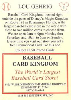 1988 Baseball Card Kingdom Promos #3 Lou Gehrig Back