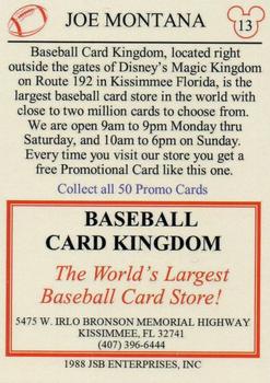 1988 Baseball Card Kingdom Promos #13 Joe Montana Back