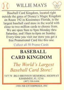 1988 Baseball Card Kingdom Promos #22 Willie Mays Back
