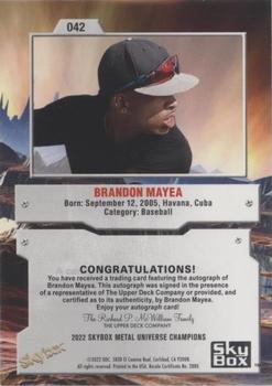 2022 SkyBox Metal Universe Champions - Base Autographs #42 Brandon Mayea Back