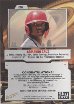 2022 SkyBox Metal Universe Champions - Base Autographs #82 Armando Cruz Back