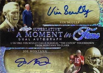 2023 Leaf Superlative Sports - A Moment in Time Silver Sparkle Spectrum Holofoil #AMT-9 Vin Scully / Joe Montana Front