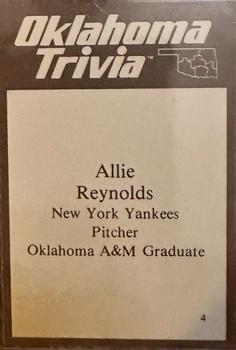 1985 Oklahoma Trivia #4 Allie Reynolds Back