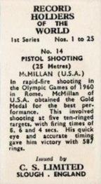 1956 Cadet Sweets Record Holders of the World 1st Series #14 Pistol Shooting (25 Metres) Back