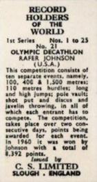 1956 Cadet Sweets Record Holders of the World 1st Series #21 Olympic Decathlon Back