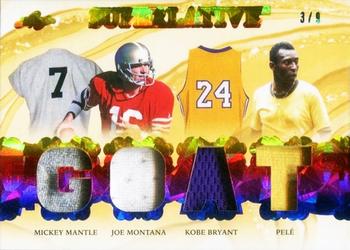 2023 Leaf Superlative Sports - The Goats Purple Spectrum Holofoil #TG-5 Mickey Mantle / Joe Montana / Kobe Bryant / Pelé Front