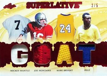 2023 Leaf Superlative Sports - The Goats Red Spectrum Holofoil #TG-5 Mickey Mantle / Joe Montana / Kobe Bryant / Pelé Front