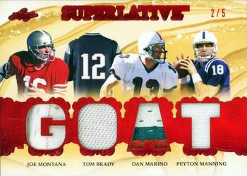 2023 Leaf Superlative Sports - The Goats Red Spectrum Holofoil #TG-8 Joe Montana / Tom Brady / Dan Marino / Peyton Manning Front