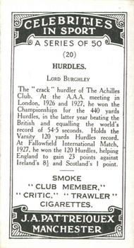 1930 J.A. Pattreiouex Celebrities In Sport #20 Lord Burghley Back