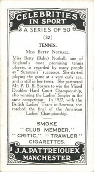 1930 J.A. Pattreiouex Celebrities In Sport #32 Miss Betty Nuthall Back