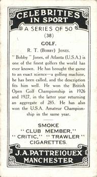 1930 J.A. Pattreiouex Celebrities In Sport #38 R. T. (Bobby) Jones Back