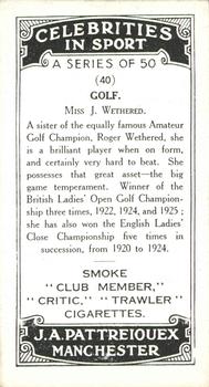 1930 J.A. Pattreiouex Celebrities In Sport #40 Miss J. Wethered Back