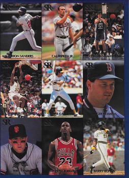 1992 D&B Publications The Sports Report - The Investor's Journal: The Sports Report Silver 9-Card Panel #1-9 Christian Laettner / Cal Ripken Jr. / Deion Sanders / Roger Clemens / Jose Canseco / Shaquille O'Neal / Barry Bonds / Michael Jordan / Will Clark Front