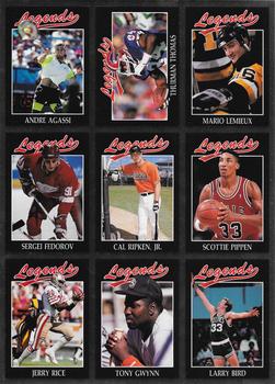 1991 Legends Sports Memorabilia - 9-Card Panels #46-54 Mario Lemieux / Thurman Thomas / Andre Agassi / Scottie Pippen / Cal Ripken Jr. / Sergei Fedorov / Larry Bird / Tony Gwynn / Jerry Rice Front