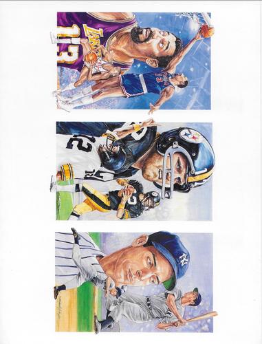 1991 Legends Sports Memorabilia Postcards Second Series - Panels #13-15 Wilt Chamberlain / Terry Bradshaw / Joe DiMaggio Front