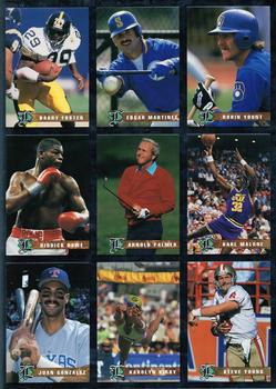 1993 Legends Sports Memorabilia - 9-Card Panels Silver #10-18 Robin Yount / Edgar Martinez /  Barry Foster / Karl Malone / Arnold Palmer / Riddick Bowe / Steve Young / Karolyn Kirby / Juan Gonzalez Front