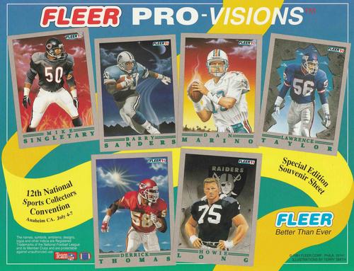 1991 Fleer Pro-Visions Special Edition Souvenir Sheet #NNO Roger Clemens / Rickey Henderson / Dwight Gooden / Barry Bonds / Jose Canseco / Will Clark / Mike Singletary / Barry Sanders / Dan Marino / Lawrence Taylor / Derrick Thomas / Howie Long Back