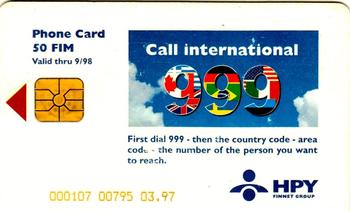 1995-01 HPY Phonecards (Finnish) #HPY-E62 Helsinki Summit 1997 Back