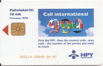 1995-01 HPY Phonecards (Finnish) #HPY-E69 Jani Hurme Back