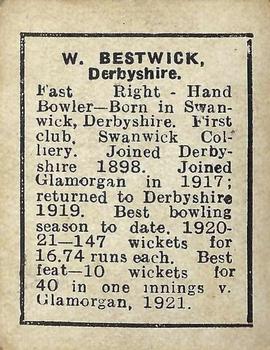 1922-23 D.C. Thomson Cricketers & Footballers #NNO Billy Bestwick Back