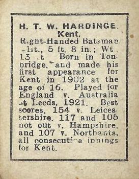 1922-23 D.C. Thomson Cricketers & Footballers #NNO Wally Hardinge Back