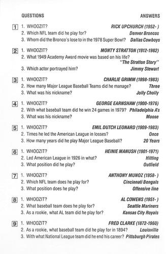 1985 KTO Inteleisure Whoozit? Sports #NNO Rick Upchurch / Monty Stratton / Charlie Grimm / George Earnshaw / Emil 
