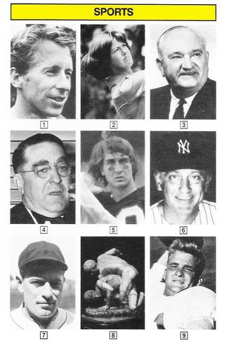 1985 KTO Inteleisure Whoozit? Sports #NNO Bill Rodgers / Pat Bradley / Adolph Rupp / Branch Rickey / Cris Collinsworth / Phil Niekro / Charlie Root / Wrestling / Bobby Layne Front