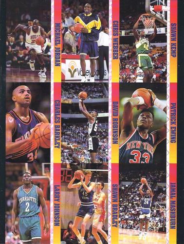 1993 Ballstreet News - Platinum Panels #NNO Michael Jordan / Chris Webber / Shawn Kemp / Charles Barkley / David Robinson / Patrick Ewing / Larry Johnson / Shawn Bradley / Jamal Mashburn Front