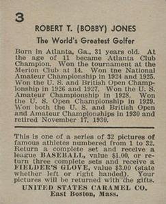 1933 U.S. Caramel (R328) #3 Bobby T. Jones Back