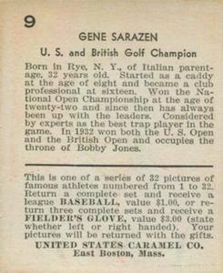 1933 U.S. Caramel (R328) #9 Gene Sarazen Back