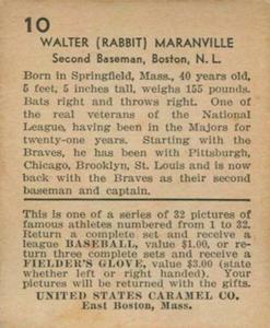 1933 U.S. Caramel (R328) #10 Rabbit Maranville Back