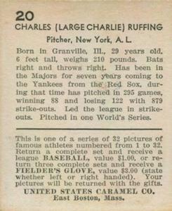 1933 U.S. Caramel (R328) #20 Charles Ruffing Back