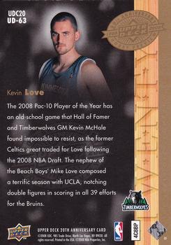 2008 Upper Deck 20th Anniversary #UD-63 Kevin Love Back
