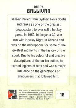 2011 In The Game Canadiana #16 Danny Gallivan Back