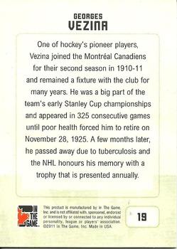2011 In The Game Canadiana #19 Georges Vezina Back