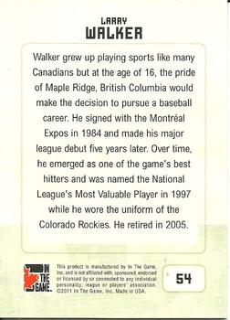 2011 In The Game Canadiana #54 Larry Walker Back