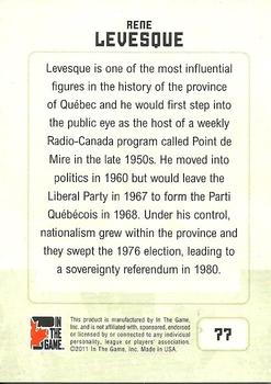 2011 In The Game Canadiana #77 Rene Levesque Back