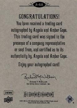 2011 Upper Deck Goodwin Champions - Autographs #A-AA Amber Cope / Angela Cope Back