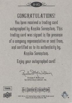 2011 Upper Deck Goodwin Champions - Autographs #A-AS Annika Sorenstam Back