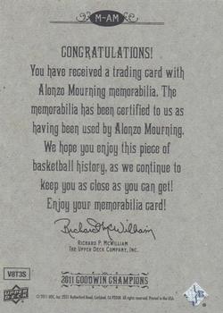 2011 Upper Deck Goodwin Champions - Memorabilia #M-AM Alonzo Mourning Back