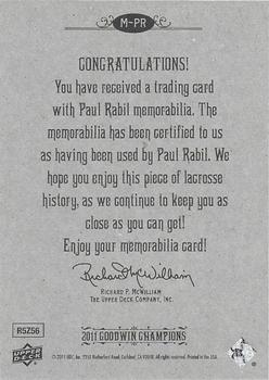 2011 Upper Deck Goodwin Champions - Memorabilia #M-PR Paul Rabil Back