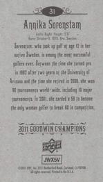 2011 Upper Deck Goodwin Champions - Mini #31 Annika Sorenstam Back