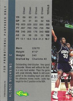 1992 Classic Four Sport #NNO Alonzo Mourning Back